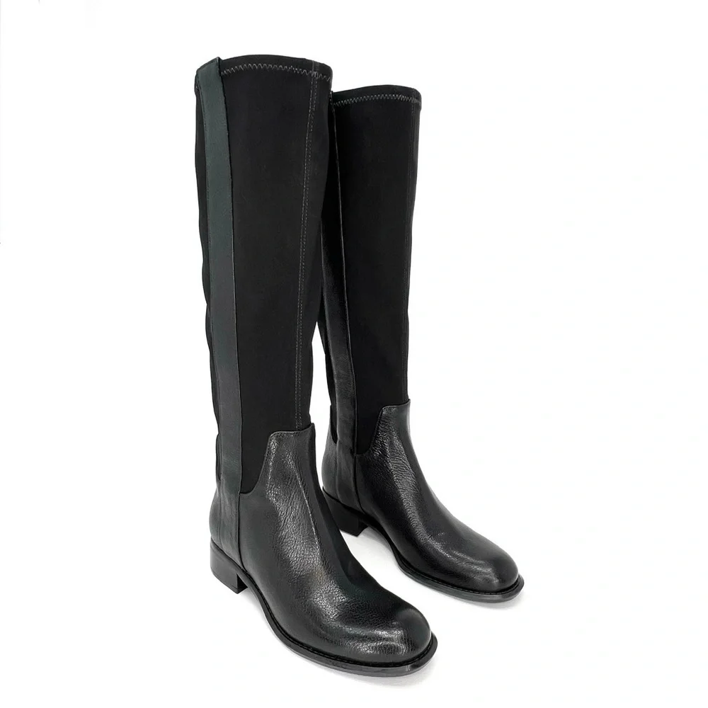 Nine West Joesmo Tall Boots Black Size 5 Riding Knee High Leather Stretchy New